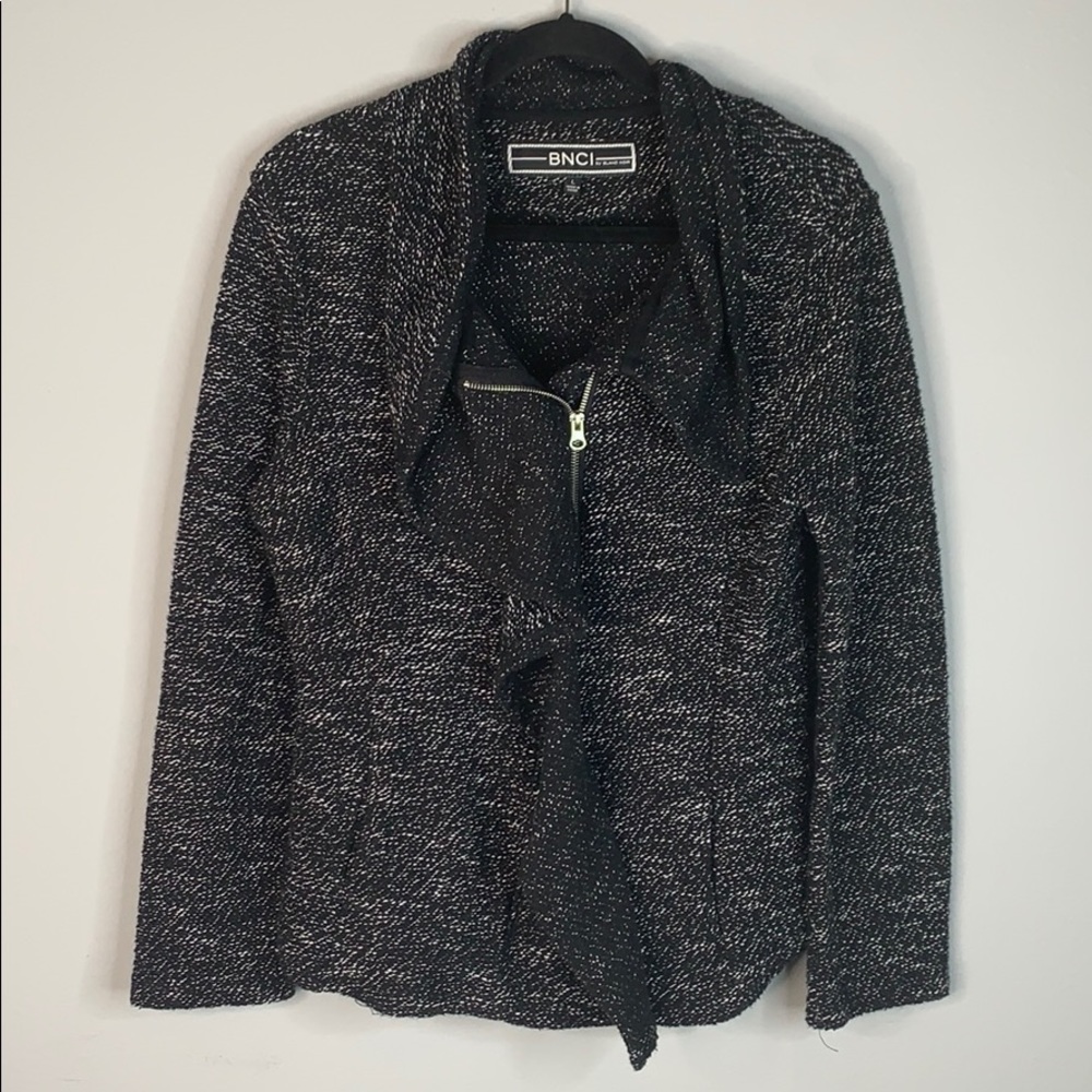 BMCI black ruffle knit zip up jacket L